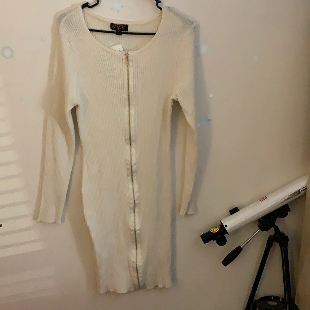 🌈Ribbed Cream Sweater Dress